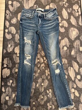 Women's Mid-Blue Distressed Skinny Jeans